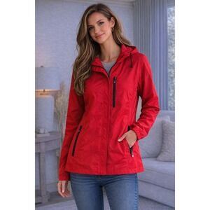 Tumi Tech Women's Red Lightweight Hooded Jacket XL Travel Windbreaker Full Zip
